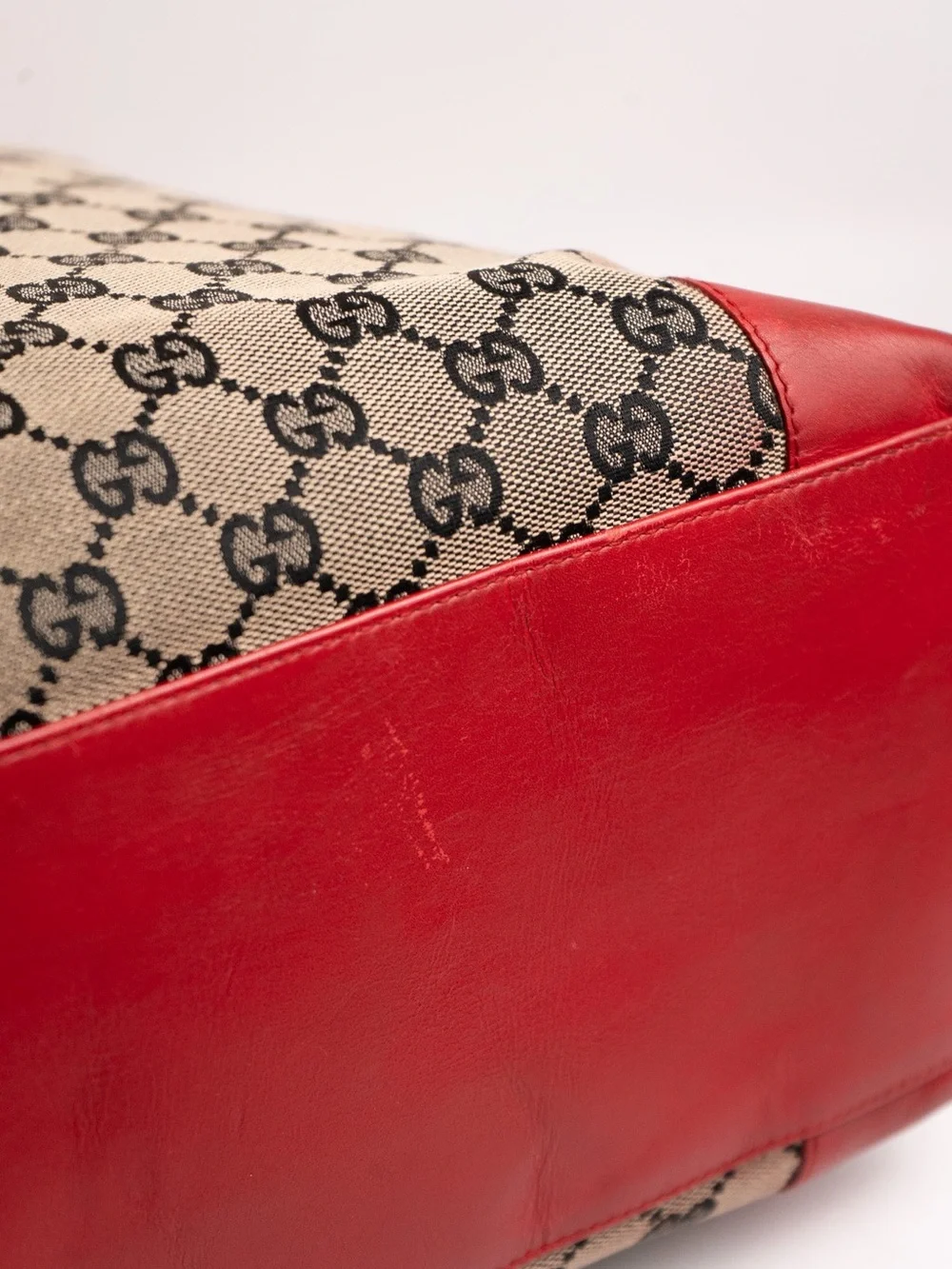 Gucci Beige GG Canvas Tote with Red Leather Trim